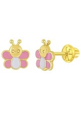 outstanding minuscule pink and white enamel butterfly screw back earrings for kids